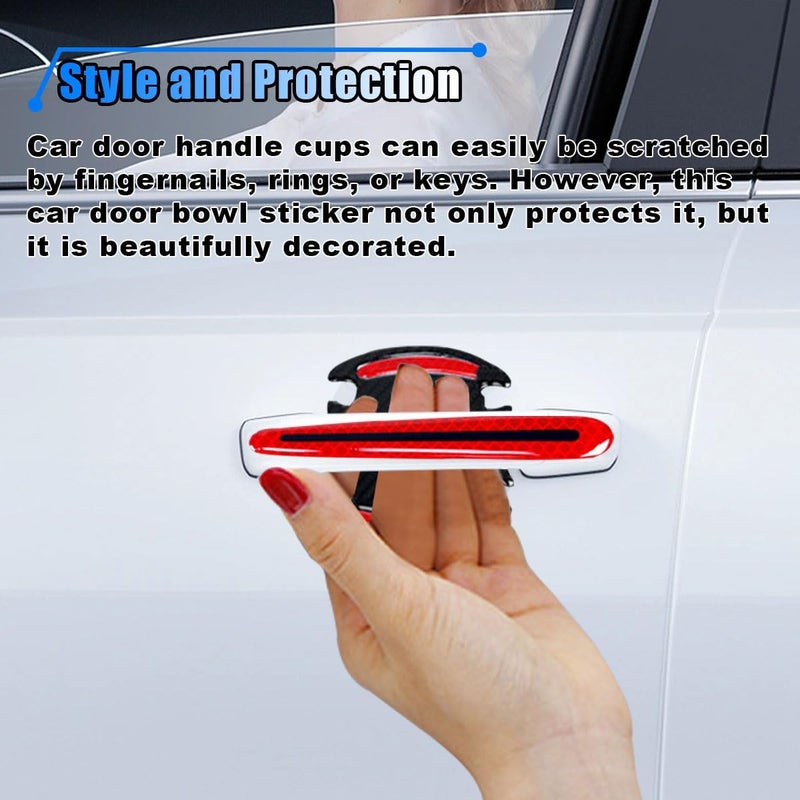 BDZMC 8PCS Reflective Car Door Handle Protector Stickers - Carbon Fiber Auto Handle Guard, Anti-Scratch, Red - Image 5